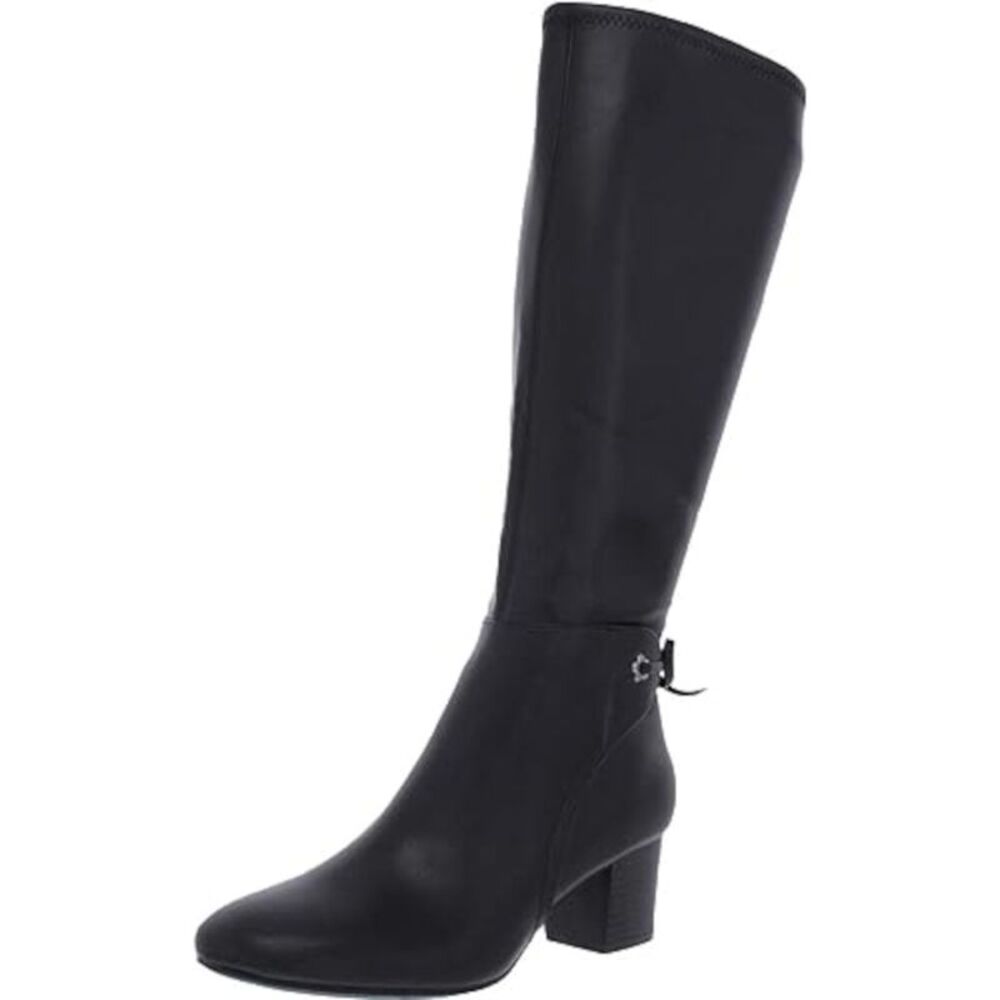 NWT CHARTER CLUB Womens Black Flower Eyelets Jaccque Almond Heeled Boots 7 WC